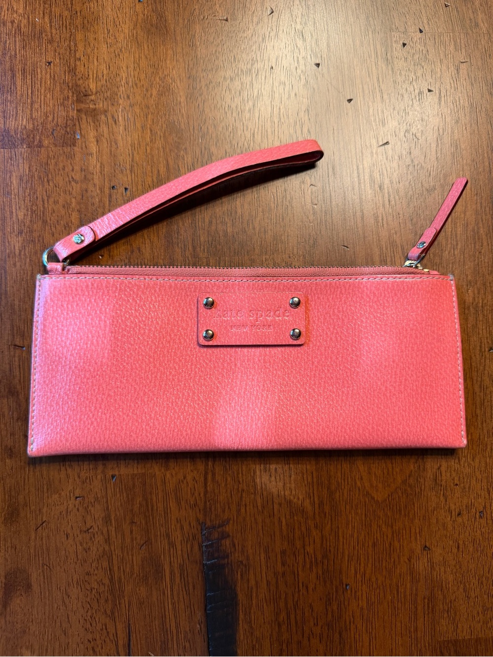 Kate Spade NWOT Pink Pebbled Leather Wristlet Clutch 9” by 4” PRISTINE - Picture 1 of 10